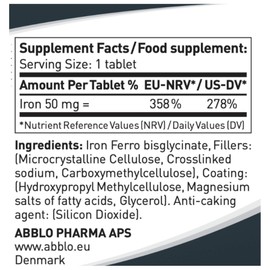 50mg. Iron BISGLYCINATE (100 Units) ABBLO is Gentle on The Stomach & Can be Taken with Food