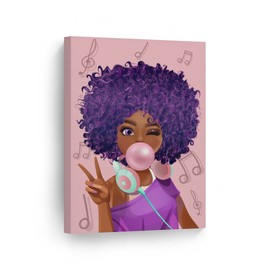 SmileArtDesign African American Wall Art, Black Girl Wall Art, African American Pretty Girl, Pink Bubble Gum, Purple Pink African American Print, African Art Pictures, Canvas Prints, Kids Room- 12x8