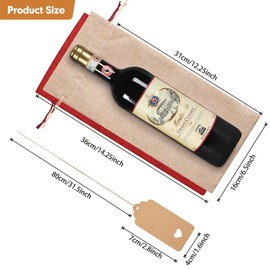 Homum 12Pcs Premium Burlap Wine Bags and 12Pcs Gift Tags, Reusable Wine Gift Bags with Drawstrings, Wine Bottle Bags, Wine Bags for Wedding, Birthday, Blind Tastings, Christmas, Travel,Party, Home Storage(6Pcs BurgundyRed Color& 6Pcs Burlap Color)