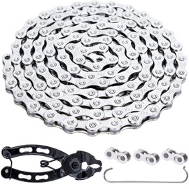 YBEKI Bicycle Chain 9/10/11/12-Speed Bicycle Chain 1/2 x 11/128 Inch 116 Links with Chain Lock Pliers and 3 Pairs Chain Lock (Silver 10-Speed)