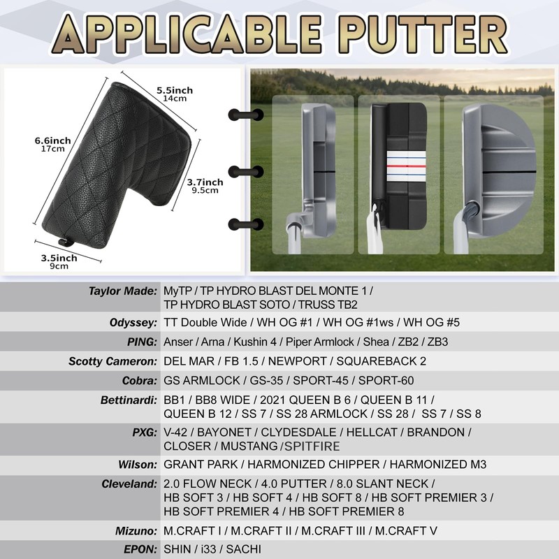 Golf Blade Ping-type Putter Head Cover Magnetic Closure Golf Club