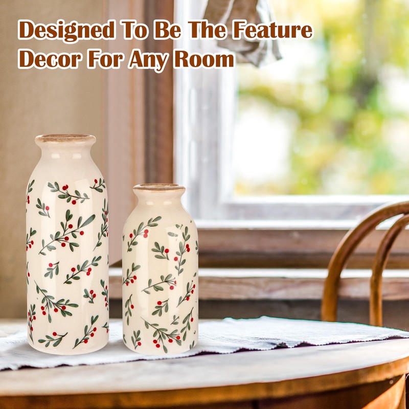 Ninehaoou 2 Pcs Ceramic Small Vase Rustic Farmhouse Vase Boho