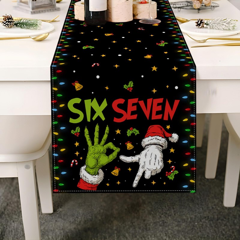Heyfary 67 Meme Christmas Table Runner Funny 6 7 Six