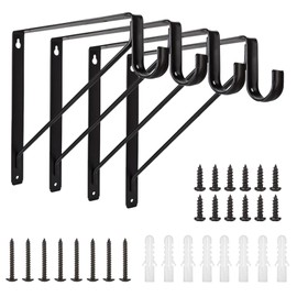 KOVOSCH 4 Pack Heavy Duty Closet Shelf & Rod Brackets, Wall Mounted Closet Shelf Brackets, 11 x 11 Inch Closet Shelf Brackets with Rod Support, Black
