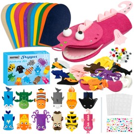 WATINC 12Pcs Hand Puppet Making Kit, Art Craft Felt Sock Puppet Toys, Creative DIY Make Your Own Pompoms Wiggle Googly Eyes Storytelling Role Play Party Supplies Gift for Girls Boys (Ocean Animals)