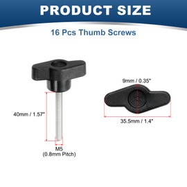 YELARXI Z- Shaped Thumb Screws 304 Stainless Steel Tee Wing Knobs Screws Clamping t Head, M5 x 40mm Thread Fit for Replace Hand Tightening Knob Supply - Z Shaped (16 Pack, Black)