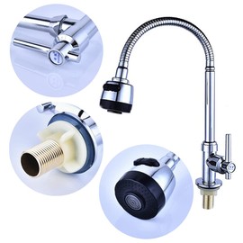 Kitchen Tap, Stainless Steel Tap, Sink Tap, Kitchen Sink Tap, Kitchen Tap, 360° Swivelling with Bubbler and Filter Layer (Cold Water Only)