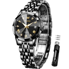 OLEVS Reloj de Mujer de Moda Elegante Vestido de Diamantes Relojes Femeninos para Damas Analógico de Cuarzo de Acero Inoxidable Impermeable Luminoso Fecha Reloj de Pulsera de Dos Tonos