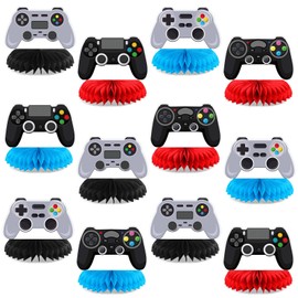 QOUBAI 12 Pcs Video Games Honeycomb Centerpieces Game On Party Decorations Controllers GamePad Table Topper Gaming Birthday Decor for Kids Boy Girl Baby Shower Gamer Parties Photo Props Favor Supplies