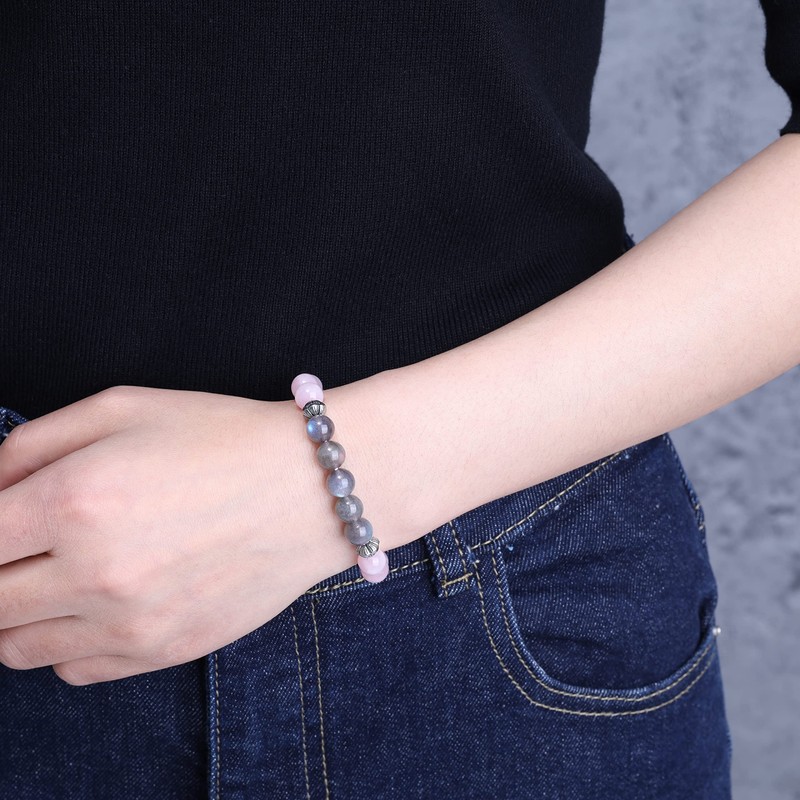 AmorWing Rose Quartz Labradorite Stone Bracelet for Women M