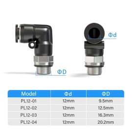 TAILONZ PNEUMATIC Male Elbow 12mm Tube OD x 1/2 Inch BSP Push to Connect Fittings PL12-04 (Pack of 2)
