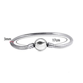 KunBead Jewelry 3mm Snake Chain Charm Bracelets with Clip Lock Clasp Beads for Women Girls Jewellery Making (17CM)