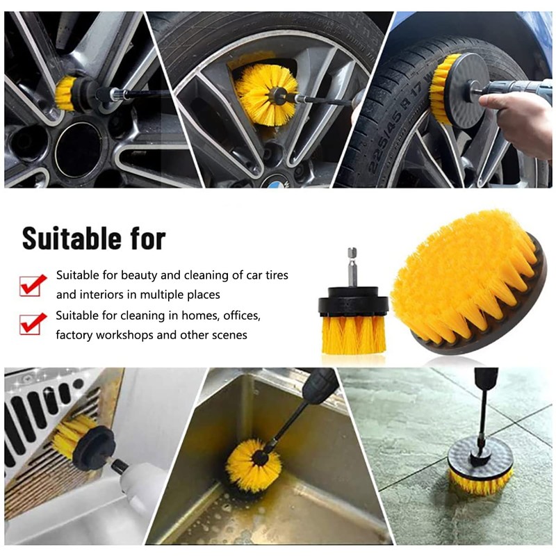 5 Pack Drill Brush Attachment Set, 1/4in Power Scrubber Cleaning