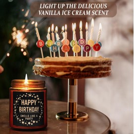 Briojoy Fun Happy Birthday Gifts for Best Friend Women Men - Birthday Party Candle - Bday Presents for Mom Wife Sister Girlfriend Daughter Coworker - Relaxing Vanilla Ice Cream Soy Candle for Her Him