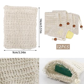 MUYAPAY 12 Stück Seifensäckchen Sisal, Seifenbeute Natur Seifensack zum Duschen Soap Bag Baumwolle Haarseife, Seifennetz Seifenbeutel Set Mesh Tasche für Körper-Peeling Aufschäumen Trocknen