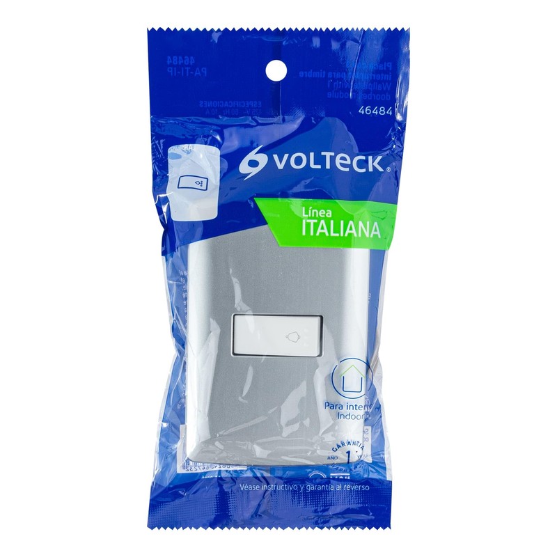 Volteck PA-TI-IP, Placa armada con timbre color plata línea Italiana