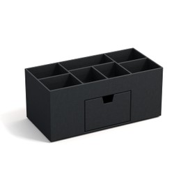Bigso Box of Sweden VENDELA Desk Organiser with 7 Compartments and Drawer, Storage Box Made of Fibreboard and Paper, Desk Set for Office Supplies, Dark Grey
