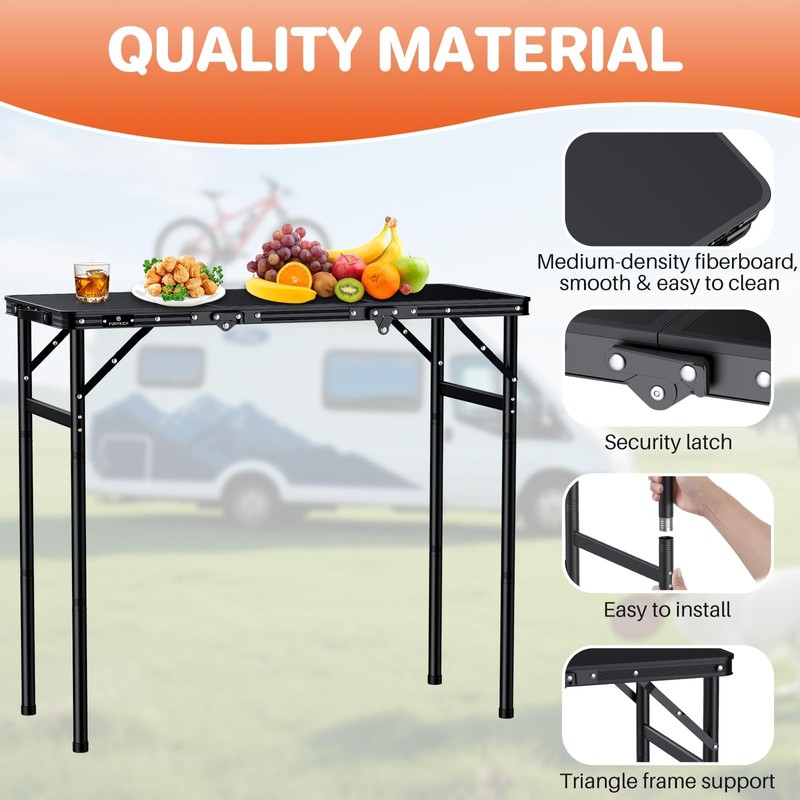 FUNYKICH 3ft Camping Folding Table with 3 Height(35.4'' Lx15.7'' W),