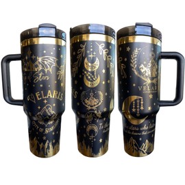 PettybettyCo 40oz ACOTAR Velaris Tumbler - City of Starlight Black & Gold Travel Mug - Night