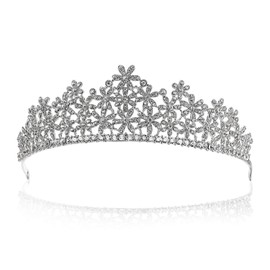 SAMKY Bridal Silver Tiara Rhinestone Wedding Crown Crystal Headpiece Hair Accessories for Bride
