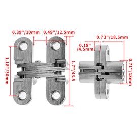 Rierdge 1-3/4" Hidden Hinge Stainless Steel 180 Degree Invisible Cross Hinges for Kitchen Cabinet Door Frameless Concealed Hinge with Screws, 4pcs