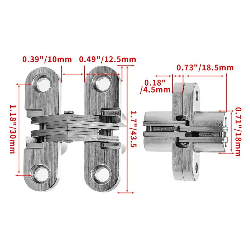 Rierdge 1-3/4" Hidden Hinge Stainless Steel 180 Degree Invisible Cross