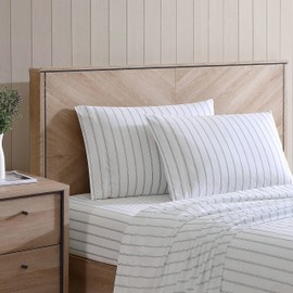 Stone Cottage - King Sheets, Cotton Percale Bedding Set, Crisp & Cool Home Decor (Trenton Stripe Green, 4 pcs, King)