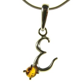 Baltic amber and sterling silver 925 alphabet letter E pendant (no chain)