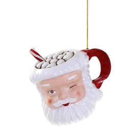The Bridge Collection Vintage Santa Mug Ornament - Glittered Mug with Santa Claus Ornament for Holiday Decor - Festive Mug of Hot Cocoa Christmas Ornament