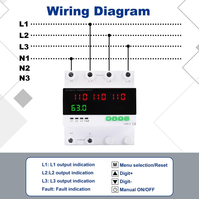 63A 110/120V Triple Power Automatic Transfer Switch,Automatic Switching Between Utility