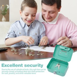 Riisoyu Lockable Cash Box, Small Safe Elegant Steel Cash Box with 2 Keys, Safe, Tip Cash Box for Coins and Notes, 11.5 x 8.5 x 5.8 cm (Green)