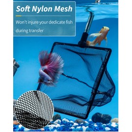 Pawfly 6 Inch Aquarium Fish Net with Telescopic Stainless Steel Handle Larger Square Net with Soft Fine Mesh Sludge Food Residue Wastes Skimming Cleaning Net for Fish Tanks Small Koi Ponds and Pools