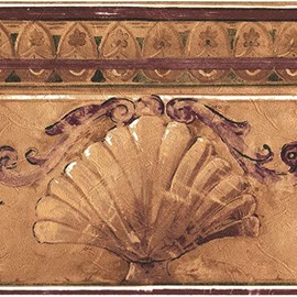CONCORD WALLCOVERINGS ™ Wallpaper Border Vintage Pattern Seashells Ornaments for Cottage Bedroom Bathroom, Brown, 15 ft by 7 in ‎KS74373