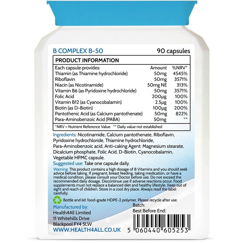 Vitamin B Complex B-50 90 Capsules (V) (not Tablets) High