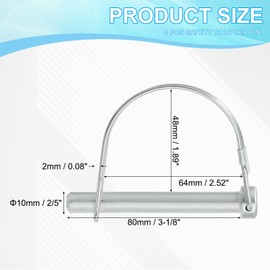 PATIKIL Trailer Coupler Pin 2/5x3-1/8x2.52"(D*L*IW), 4 Pcs Wire Lock Pin Safety Shaft Locking Pin Round Pto Pins for Farm Trailers Lawn Hitches Garden Tractor Kayak Boat (10x80x64mm)