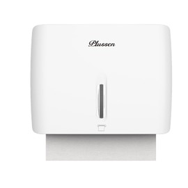 PLUSSEN Paper Towel Dispenser for Paper Towels, Commercial Bathroom & Kitchen Dispenser, Z-Fold / Multifold Capacity 200 Sheets, Paper Towel Dispenser No Drilling (6008 White)