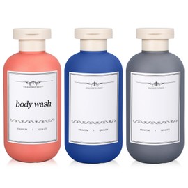 Travel Shampoo Bottle, Empty Plastic Squeeze Bottles 6.8oz with Flip Cap, Lotion Container for Toiletries Travel Size Shampoo and Conditioner (Tieftes Blau-Orange-Grau, 200ml)