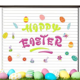 TZnponr Easter Refrigerator Stickers Reusable Easter Magnetic Big Stickers Rabbit Bunny Egg Flower Refrigerator car Mailbox Garage Door Stickers（Large Size,31pcs）