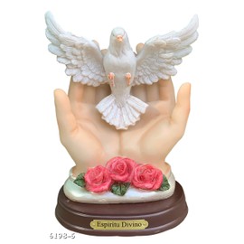 Unknown Statue of Holy Spirit Espiritu Santo Dove in Hand, Catholic, Religious, Classic, White, 6" Tall