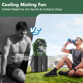 Ahoall Misting Fan with Portable 6L Bucket for Outdoor Patios, 20000mAh Rechargeable Mister Fan for Camping with LED Light, 4 Spray Mister, Remote Controller Green