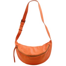 SH Leder Fania G697 Women’s Unisex Chest Bag Made of Genuine Leather for Festival, Travel, Medium Size Waist Bag, Crossbody Bag, Women Bag, 37 x 21 cm - Orange -