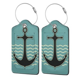 Nautical Anchor Ocean Retro 2 Pack Luggage Tag for Suitcase, Leather Travel Cruise Baggage Bag Tags Name ID Label and Metal Loop for Women Men