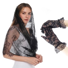 PASDUCHAS 2 PCS Black Veils for Women, Catholic Christian Church Funeral Mourning Veil, Velos Para Ir a La Iglesia Cristiana Elegantes