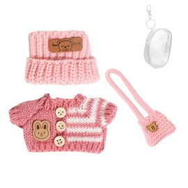 Clothes Set for 17cm Doll, Hat Suit Ornaments Accessories Set for Any 17cm/6.7inch Doll[with Doll Clothes Storage Bag] (Pink Hat/Pink Clothes/Pink Bag)