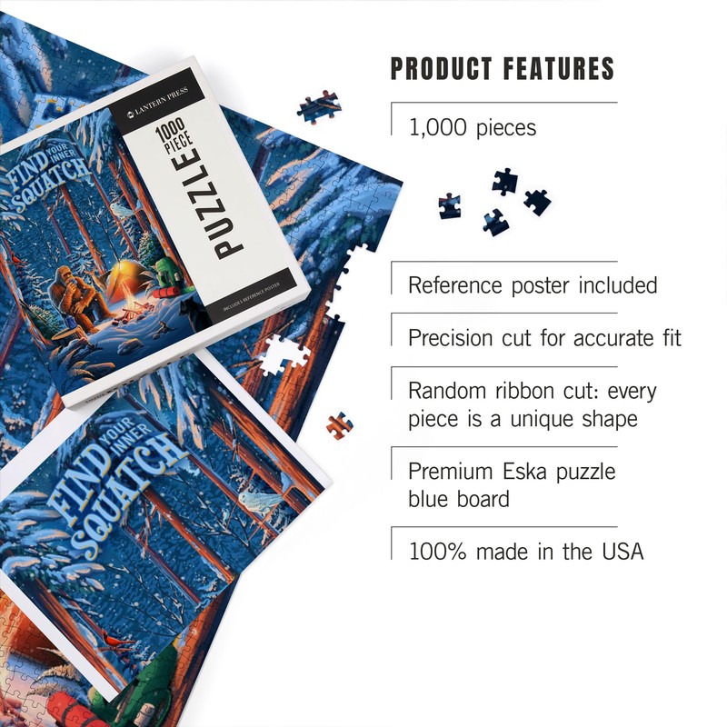 Bigfoot Puzzle 1000 Piece for Adults – Sasquatch Camping Scene,