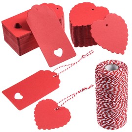 360 Pcs Valentine Gift Tags Heart Kraft Paper Tags Valentine Theme Hanging Name Tags Labels with String for Valentine Wedding Birthday Party Wrapping DIY Supplies(Red)