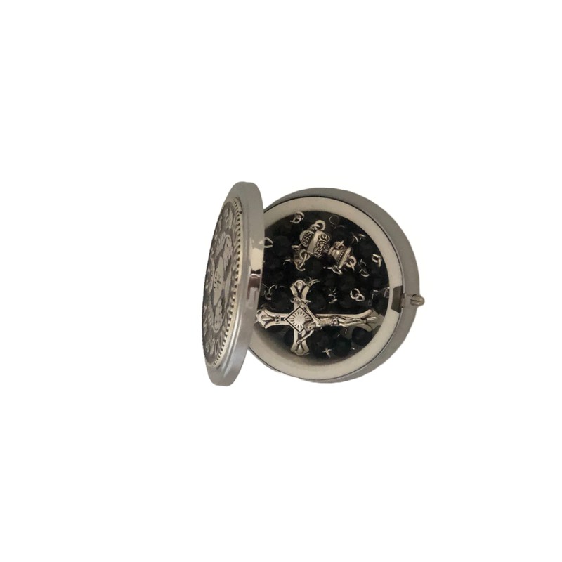 Beautiful First Holy Communion Rosary Beads with Metal Case (Black)