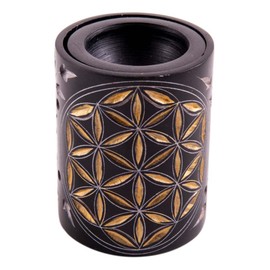 Flower of Life Cylinder Aroma Lamp Black / Gold