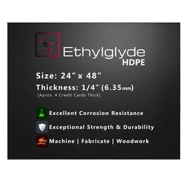 Black HDPE Sheet. Starboard Texture, Marine Board, Cutting Board, High Density Polyethylene Plastic Sheet, DIY Project Material. Nominal Cut +(-) 1/8". Fabricated in USA. 24" x 48" (1/4" Thick)