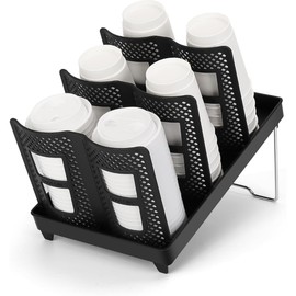 Atarvana 6 Slots Paper Cup and Lid Holder for 8-20oz Cups, Disposable Coffee Cup Dispenser of 2 Display Design for Coffee Station, Bar, Office, Home, Restaurant, Breakroom, Countertop